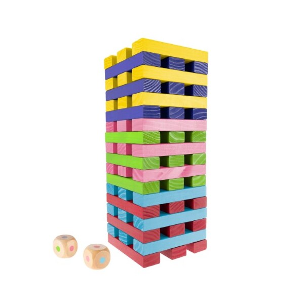 Toy Time Nontraditional Giant Wooden Blocks Tower Stacking Outdoor Game with Dice, For Kids/Adults (Rainbow) 474552GGE - main